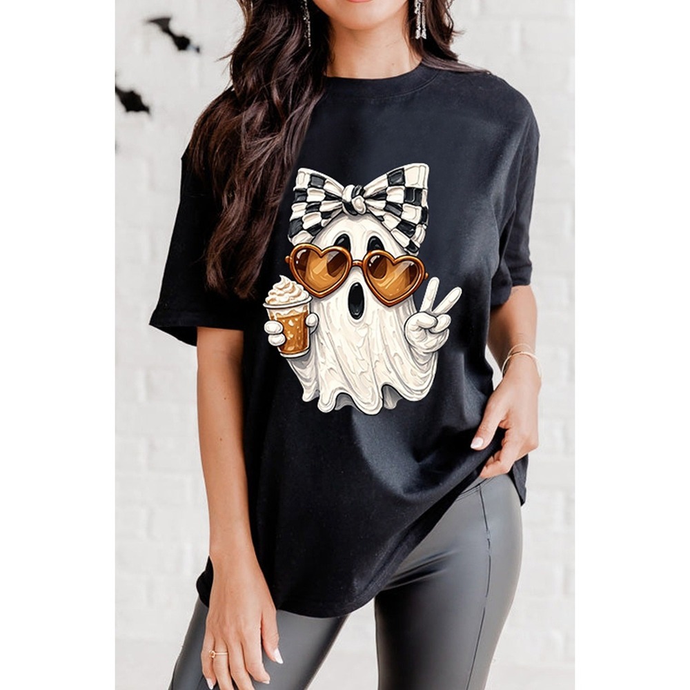 Full Size Halloween Ghost Graphic Short Sleeve T-Shirt - Medium